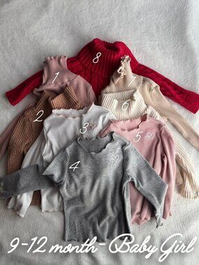 9-12M Baby Girl Clothing Bundle | 8 Piece Neutral Sweater & Long Sleeve Set